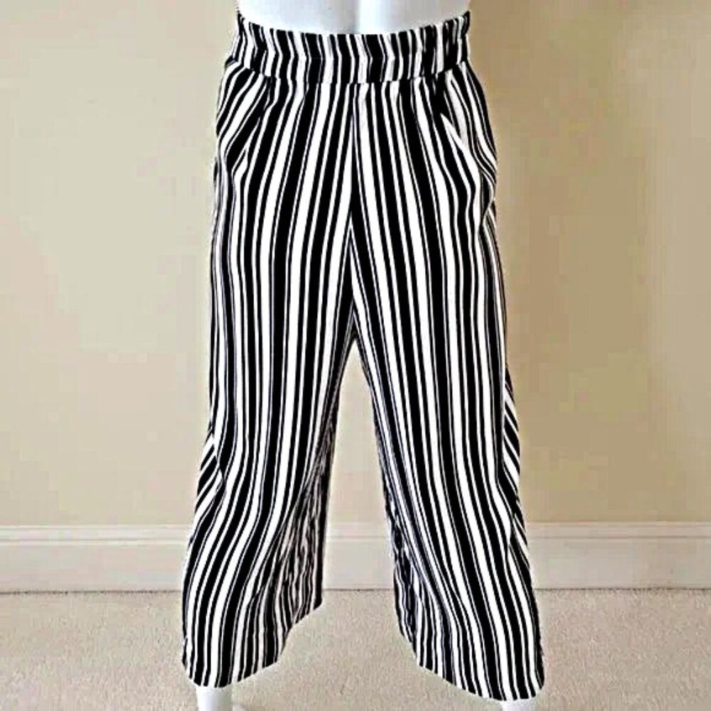Cato Navy/White Striped High Rise Belted Wide Leg Pants SZ L - Picture 7 of 10